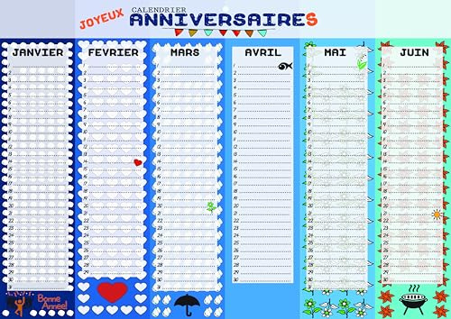 Calendrier anniversaires perpetuel à remplir | Personnalisable & Recto Verso | Adultes et Enfants | Format A3