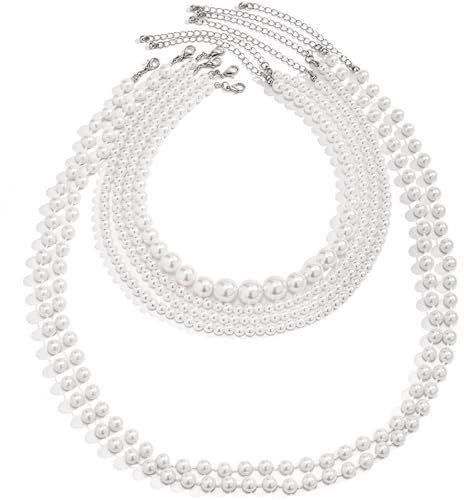 Vimmvid 6 Stück Perlenkette Damen Set,Perlenkette Herren Lagiger Modeschmuck Kette Lang, Perlen Kette Handwerkskunst, Pearl Necklace Langlebigkeit für Perlenschmuck Liebhaberinnen