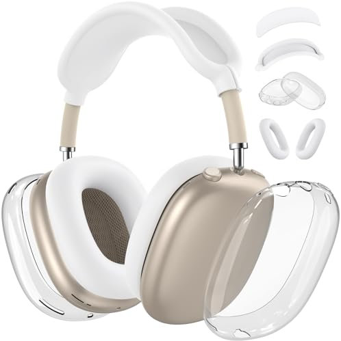 TNSNK Kratzfest Hülle Cover Kompatibel mit Airpods Max Kopfhörer, TPU Stoßfest Hülle für Airpods Max Zubehör (Ohrmuschelabdeckungen/Kopfband Abdeckug/Ohrpolster Abdeckung/Oberteil-Schutz) - Weiß