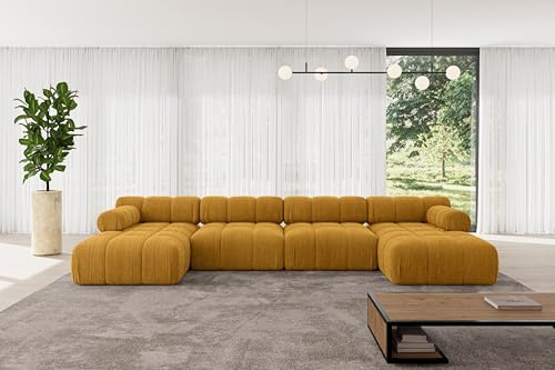ALTDECOR Modulares Sofa Ecksofa in U-Form Corner modular Sofa Eckcouch Couch Wohnlandschaft Cauchsofa Polstersofa Tesso-U2-380x160x70 cm Senfgelb
