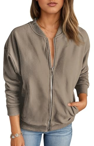 Timuspo Veste à Capuche Zippée pour Femme, Sweat-shirt Décontracté, Veste de Transition, Sweat-shirt pour le Printemps et l'Automne, Blouson, Veste avec Col de Type Université, Veste Bomber Unie