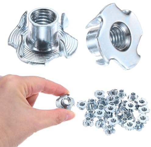 M METERXITY 50er Pack M8x11mm T-Nut Aus Kohlenstahl 4-Zacken T-Nut Gewindeeinsatz Für Holz/Klettergriffe/Möbel Korrosionsbeständige Befestigungselemente