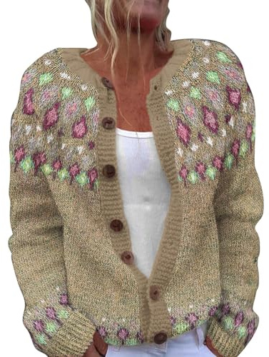 Maglione Da Donna Norvegese Vintage Floreale Per Autunno Inverno Cardigan Donna a Maglia Casual Chic Comodo Maglioni In Cashmere Sul Davanti Giacca In Lana Caldo Morbido Termico Senza Cuciture Felpe