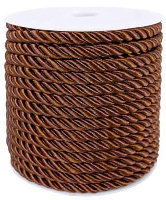 jijAcraft Cordoncino intrecciato da 5 mm, marrone: 20 m, corda girevole a 3 strati, in poliestere, cordoncino decorativo per tende, cordoncino glitterato per progetti fai da te, borsa di Natale