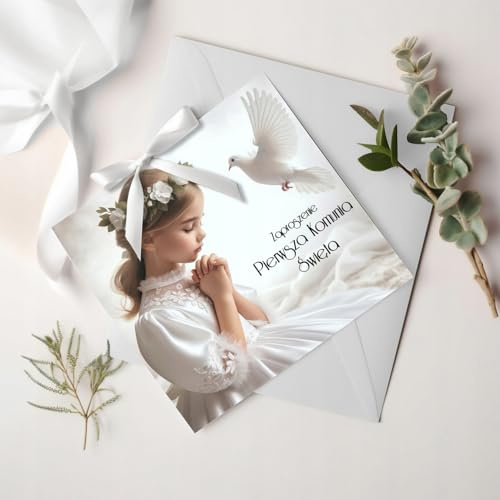 Einladungskarten zur Kommunion Mädchen | 10er Set | Elegante Kommunionseinladungen + GRATIS Briefumschläge - Design 3