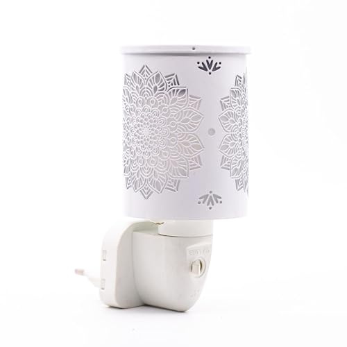 Candle-Brothers Duftlampe Mandala, Aromalampe mit LED-Licht, Duroplast & Eisen, Stimmungslicht, Weiß/Silber