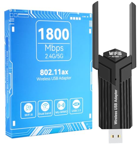 Adaptador WiFi USB para PC WiFi 6 1800Mbps, USB WiFi AX1800 Banda Dual, Antena WiFi PC de Alta Velocidad, Adaptador WiFi USB con Conexión USB 3.0 Windows 10/11
