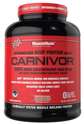 MuscleMeds CARNIVOR Beef Protein Isolate Powder, Muscle Building, Recovery, Lactose Free, Sugar Free, Fat, Free, 23g Protein, Halal Certified, Chocolate, 56 Servings