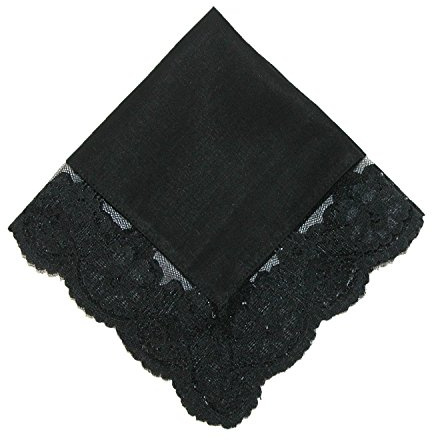 CTM Damen-Taschentuch aus Baumwolle, Feen-Spitze, Schwarz, Schwarz , One size