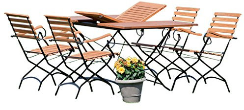 gartenmoebel-einkauf Klappgarnitur Schlossgarten 5-teilig, 4X Armlehnensessel + Ausziehtisch, Stahl + Eukalyptus, FSC®-Zertifiziert