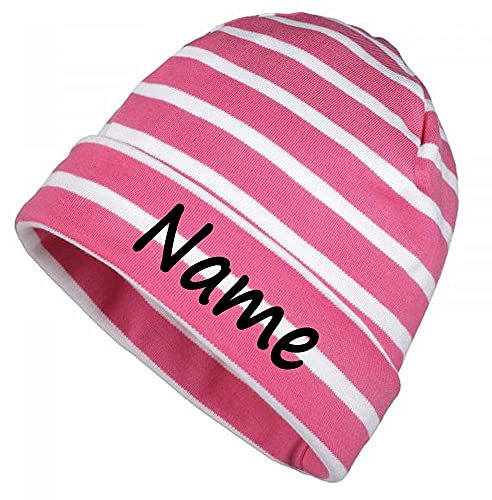 Elefantasie Mütze Magnolia weiß gestreift mit Namen oder Text personalisiert für Baby oder Kind aus 100% Baumwolle mit UV-Schutz
