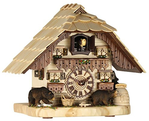 Eble Kuckucksuhr Kuckuckuhr Echtholz NEU batteriebetriebenes Quartzwerk Musik Kuckuckruf Tischuhr ''Bären'' 21cm- 23267