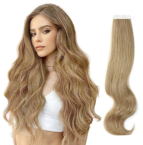 ABH AmazingBeauty Hair Semi-permanent Tape Attached Real Remi Remy 100 Human Hair Tape in Extensions 50g 20pcs Invisible Seamless Reusable Skin Weft Ash Brown Light Chestnut Brown Color 8 20 Inch