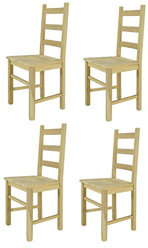 t m c s Tommychairs - Set 4 sillas Rustica para Cocina y Comedor, Estructura en Madera de Haya lijada, no tratada, 100% Natural y Asiento en Madera