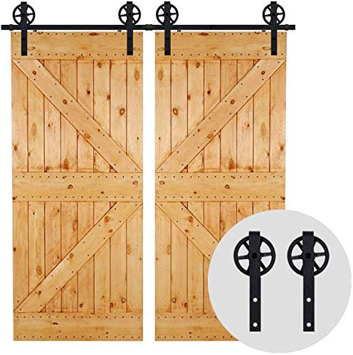 9.6FT/292cm Noir Grange en Bois Double Ensemble de Hardware porte coulissante en acier Barn Bois Double porte coulissante matériel Track Rolller