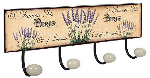 POIGNÉELINE Portemanteau Mur Vintage 4 patère en Porcelaine Lavande Provence Retro 400x155MM