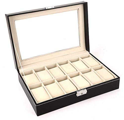 autumndeer Watch Box-12 Mens Watch Organizer Jewelry Display Case, Collection Jewelry Box Storage, Lockable Watch Case Bracelet Tray with Glass Top Faux Leather
