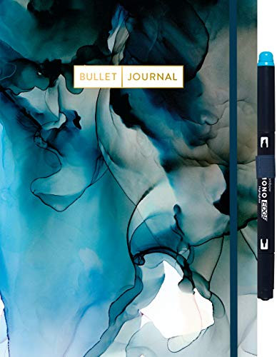 Bullet Journal Dramatic Watercolor mit original Tombow MONO edge Dual-Tip Highlighter sky blue: Mit Punkteraster, Seiten für Index, Key und Future ... Stiftehalter und praktischem Verschlussband