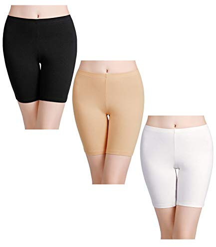 wirarpa Panty Coton Cycliste Short Femme Long Culottes Boxer Shorty Legging Boxer Caleçon Grande Lot de 3 ,Multicolor-noir, Beige, Blanc,3XL