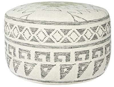 Creative Co-Op Kelim Pouf aus Wollmischung, rund, geometrisches Design, Grau