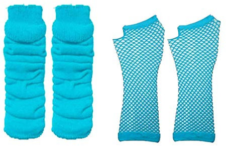 DIGITAL SPOT Damen Neon 80er Jahre Buchwoche Beinwärmer Fischnetz Handschuhe Party Wear Kostüm Zubehör Türkis Einheitsgröße
