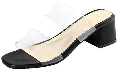 MISSUIT Damen Transparent Mules mit Blockabsatz Pantoletten Slingback Pantoffeln Durchsichtig Schuhe(Schwarz,43)