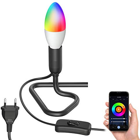 ledscom.de Tischlampe TRIN schwarz mit Stecker und Schalter, inkl. Smart Home RGBW E14 LED Lampe, 4,925W, 572lm