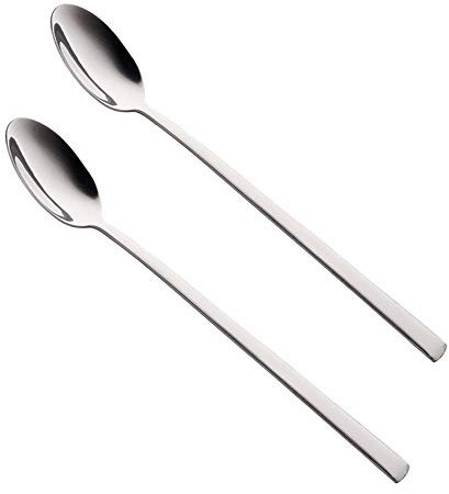 Juego de 2 cucharillas de mango largo para café latte 18/10 de acero inoxidable pulido para helados