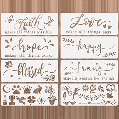 OOTSR 8 Stück Inspirierende Worte Schablonen Set, Kunststoff Zeichnungs Schablonen, Wiederverwendbare Schablonen zum Malen auf Holz Scrapbooking Böden Wand Kunst Dekorationen