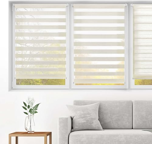 Blindecor - Indus doppelrollo klemmfix ohne bohren - duo rollo klemmfix Leinfarben - 50 x 130 cm(Breite x Länge) Stoffgröße 47 x 125 cm