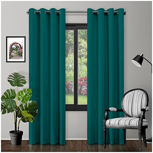 GC GAVENO CAVAILIA Eyelet Top Blackout Curtains Large Door Thermal Insulated Panels For Bedroom/Living Room, Dark Teal, 90X90 Inch