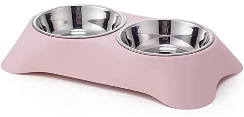 Angeer Stainless Steel Double Small Pet Bowls, Detachable Cat Food Water Dish with Anti-Slip for Cats, Durable Split Feeding Bowls for Small Pets, Cats and Pet Bowls (S, Pink)
