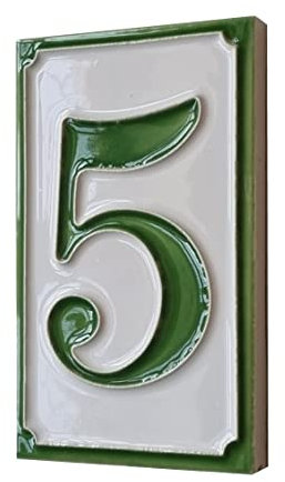 Números de casa pintados a mano números de cerámica italianos azulejos de diseño simple verde, tamaño del azulejo: 11 cm x 7 cm (número verde 5)