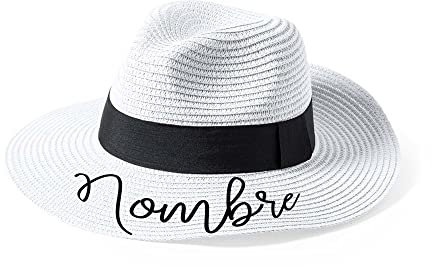 Sombrero Personalizado con Nombre para el Sol, Sombrero de Playa de ala Ancha para despedidas de soltera, para vacaciones, (BLANCO)
