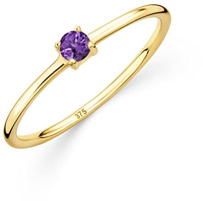OROVI Damen Goldschmuck, Verlobungsring mit Amthyst, Gold Ring mit Solitaire Edelstein Geburtsstein violett, 9 Karat (375) Gelbgold