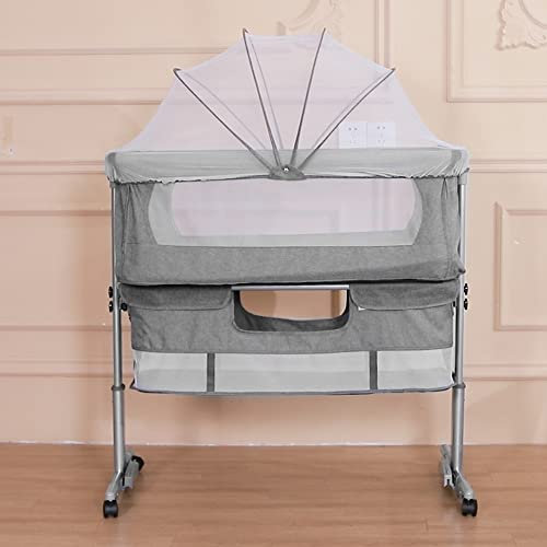 THINFAR Berceau Cododo avec Matelas et Moustiquaire 2 in 1 Lit Bébé Cododo pour Les Bébés de 0 à 36 Mois Lit Bébé Pliable 2 en 1 Berceau bébé Mobile Lit d'Appoint (93 * 57 * 71-88cm)