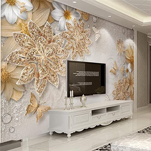 Fototapete,Goldener Blumenschmetterling, Dreidimensionaler Wandaufkleber, Große Tapete, Wasserdichtes 4D-Seidengewebe, Uv-Wandpaneel, Dekoration Für Tv-Hintergrund/Wohnzimmer/Schlafzimmer/Esszimmer