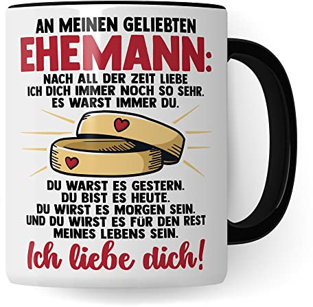 Tasse Ehemann Geschenk, Nach all dieser Zeit liebe ich dich immernoch so sehr Geschenkidee Ehepartner Kaffee-Becher Kaffeetasse mit Spruch Teetasse Hochzeitstag Hochzeitsjubiläum (Weiß/Schwarz)