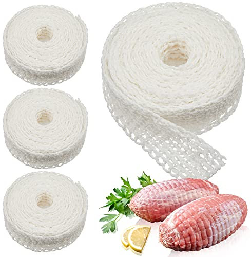 4 Rolls 65.6 ft Meat Netting Roll Size 16 White Meat Poultry Ham Netting Mesh Beef Netting Butcher Twine Net for Cooking Ham Sausage Making