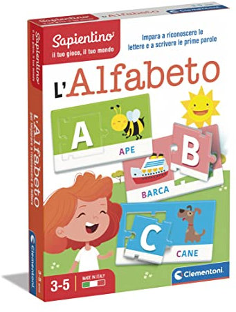 Clementoni Sapientino - L'Alfabeto, Gioco Educativo per Bambini 3-5 Anni con Flashcards per Imparare Le Lettere e Le Prime Parole Made in Italy, Lingua Italiana, 16768