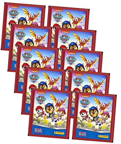 Panini Paw Patrol Sticker - Rescue Knights Serie 8 (2023) - 10 Tüten Sammelsticker im Bundle mit 10 STRONCARD Hüllen