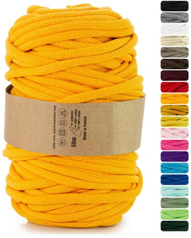 Netuno 1x Makramee Garn Dunkelgelb 9 mm 50 m Baumwollkordel mit Polyesterkern Dickes Garn Makramee Kordel aus Baumwolle Kordelband Naturkordel Makramee Kordel Makramee Faden Cotton Cord Macrame