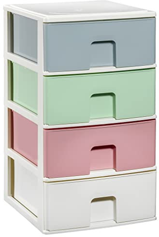 COM-FORT HOUSE | Cajonera Apilable de Plástico | Modelo Multicolor | Color Blanco | Modelo de 4 Cajones | Cajones de Almacenamiento Modular