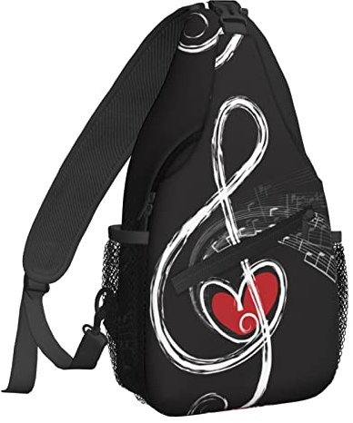 NiuKom Schultertasche für Damen, Umhängetasche, lässiger Tagesrucksack, Rucksack, Herren, Brusttasche, Fitnessstudio, Radfahren, Reisen, Wandern, Love Music Black, Einheitsgröße, Sling-Rucksäcke