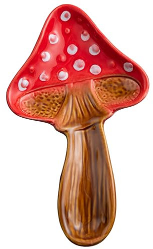 Cute Mushroom Spoon Rest, GMFINE Ceramic Spoon Rest Holder for Stove Top, Mushroom Kitchen Accessories Cottagecore Decor, ST-WLC9001