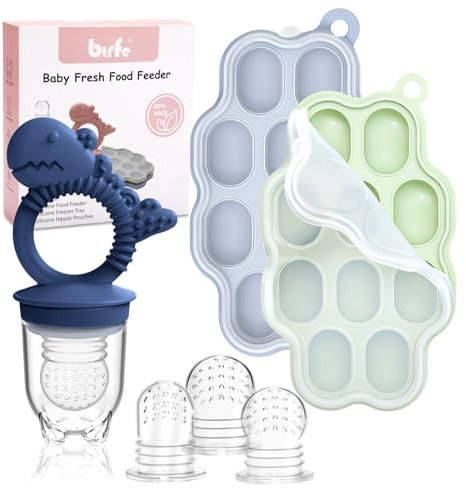 Baby Breastmilk Popsicle Molds with Baby Fruit Feeder Pacifier - btrfe Baby Silicone Nibble Freezer Tray Food Storage Containers for Toddler Teething & Infant Self Feeding,Blue