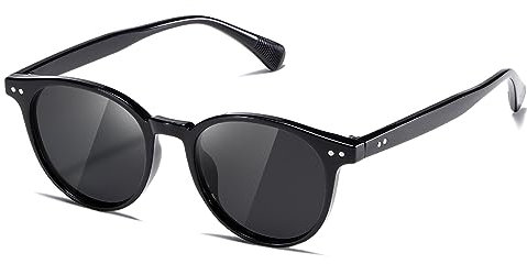 kimorn Polarisierte Sonnenbrille für damen und herren Retro Trendy Sonnenbrille 90's Vintage Runde Rahmen K1515 (Schwarz/Grau)