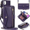 Zouzt for iPhone 11 Wallet Case for Women, Purse with Credit Card Holder Slots Crossbody Lanyard Strap Zipper Flip Book Shockproof Protective Phone Cover for Apple 11 6.1 Inch (Purple)