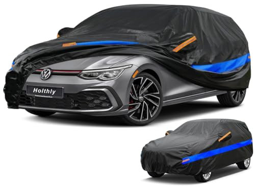 Holthly Schrägheck Autoabdeckung Wasserdicht Atmungsaktiv,Auto-Abdeckplane für Vollgarage,Regen,Sonne,Staub und UV-Schutz.Autoplane passend für VW Golf,Renault Scenic,Renault Megane,Skoda Fabia,usw.2L