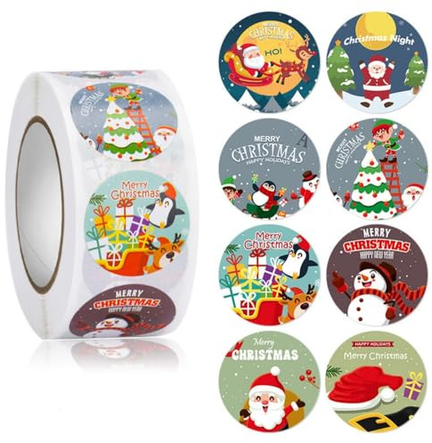 FEIFEI'S BOW 500pcs Christmas Stickers Party Bag Fillers Tags Gift Self-Adhesive Label Craft Scrapbooking Envelope Seal (Christmas 02)